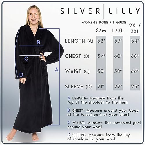 Image of Silver Lilly Premium Womens Robe with Shawl Collar, Plush Bath Robe for Women, Fluffy, Warm, Fleece Women's Bathrobe
