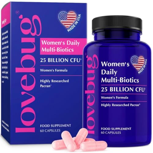LOVEBUG Yeast + Vaginal pH Support | Clinically Studied Ingredients for Yeast & UTIs | Multi Strain 50 Billion CFU | 60 Capsules