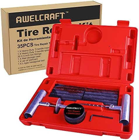 AWELCRAFT 35-Piece Universal Heavy Duty Tire Plug Kit to Fix Punctures and Plug Flats, Ideal for Cars, Trucks, Motorcycles, ATV, with Storage case