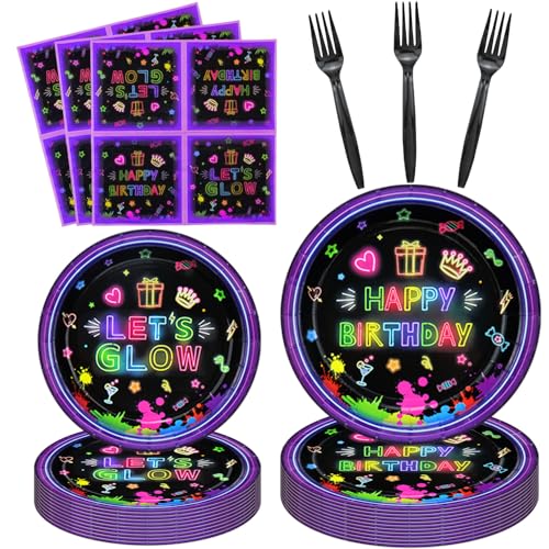 160 Pack Neon Birthday Party Decorations Glow Party Supplies Glow in The Dark Party Supplies...