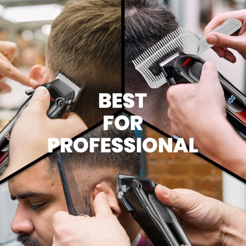 Image of VGR V-013 Professional Salon Quality Hair Clipper - 200 Minutes Runtime, 2000mAh Lithium Battery, Adjustable Taper Lever, 8 Guide Combs, LED Display (Red)