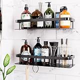 Airverse Duschablage ohne Bohren Duschablage 2 Stück - mit 4 Haken, SUS304 Edelstahl Duschregal für Bad, Küche und Schlafzimmer -Schwarz