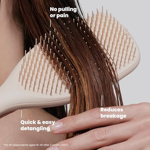 Image of Tangle Teezer Large Ultimate Detangler Brush, Straight to Wavy, Vanilla | Hairbrush with patented two-tier teeth & a 20% larger paddle detangles & reduces breakage on straight to wavy hair