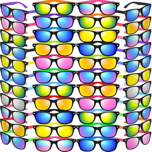 Oleitodh 48 Pack Kids Sunglasses Party Favors, Kid's Neon Sunglasses Bulk, Childrens Sun Glasses Boys Girls Pack for Goody Bag Fillers Summer Beach Pool Birthday Party Supplies