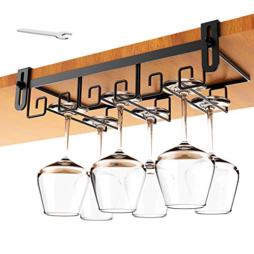 Hanging Wine Glass Rack Under Cabinet Mount Metal Wine Glass Storage Hanger Under Shelf Wine Glasses Rack Black Stemware Holder Rack Under Cabinet Wine Glass Holder Kitchen Under Shelf Storage