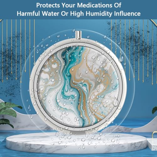 Image of Pill Box 3 Compartment Medicine Pill Case,Portable for Pocket or Purse Pill Boxes Decorative Metal Medicine Vitamin Organizer Unique Gift(Green Marbling)