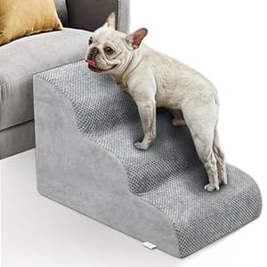 Dog Stairs for Small Dogs – High Density Foam Dog Ramp, Extra Wide Pet Steps with Non-Slip Bottom for High Beds, Couche and Sofa, Best for Dogs Injured, Older Doggy Cats (Grey, 3 Steps)