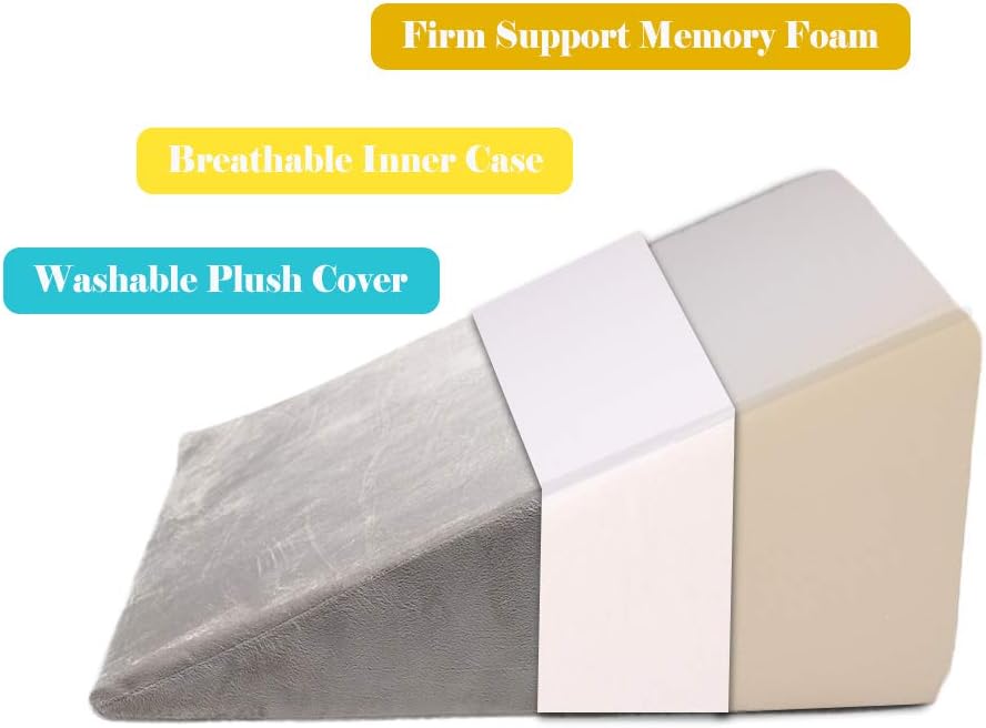 New Arrivals Lisenwood Foam Bed Wedge Pillow Set - Reading Pillow & Back Support Wedge Pillow for Sleeping - 2 Separated Sit Up Pillows for Bed - Angled Bed Pillow, Triangle Pillow for Back and Legs Support Gray
