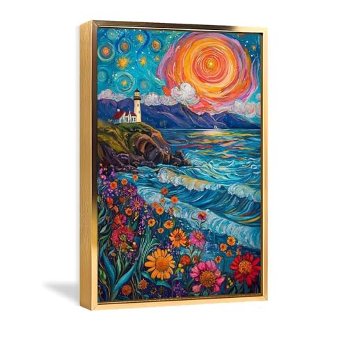 絵画 色彩豊かな夜の海岸 アートパネル ポスター インテリア モダン 風景画 装飾画 玄関 壁掛け キャンバス 飾り絵 シリーズ アートボード 部屋飾り 壁飾り 壁の絵 ソファの背景絵画 アルミフレーム完成品 60x90cm