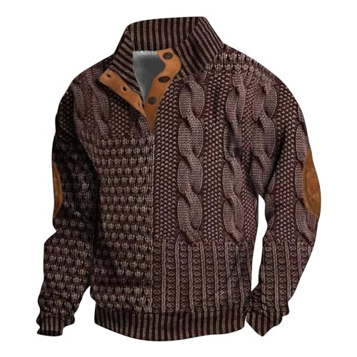 Pull chaud pour homme en tricot épais torsadé avec patch thermique au coude