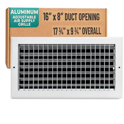 Fits 16x8 Duct Opening Aluminum Adjustable Air Supply Grille by Handua | Rust Proof | Register Vent Cover Grill for Sidewall and Ceiling | White | Outer Dimensions: 17.75 X 9.75