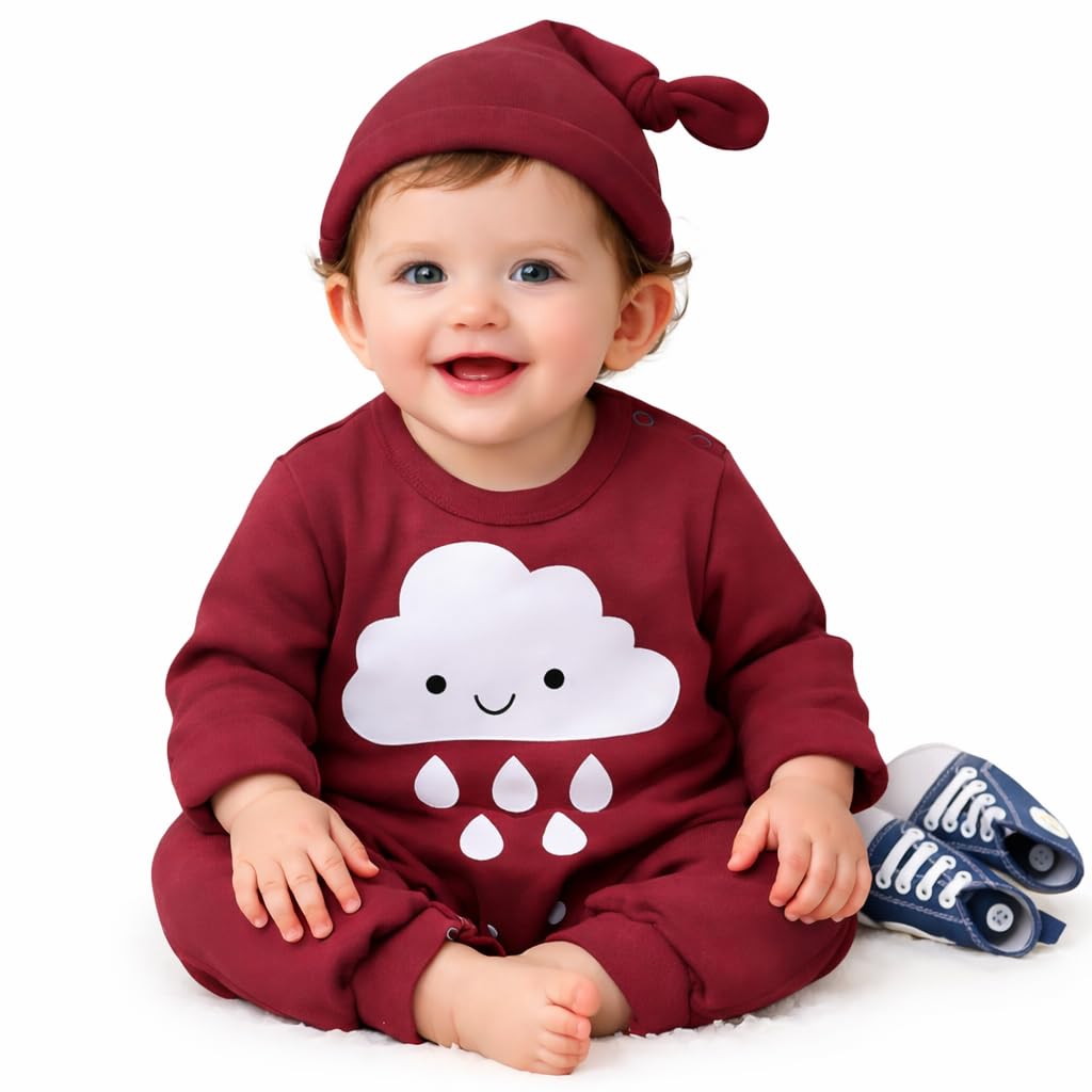 Newborn Baby Romper with Cap Set, Cotton Full Sleeve Baby Jumpsuit for New Born Baby Boys, Girls, Soft Winter Wear Baby Rompers Outfit-image-21