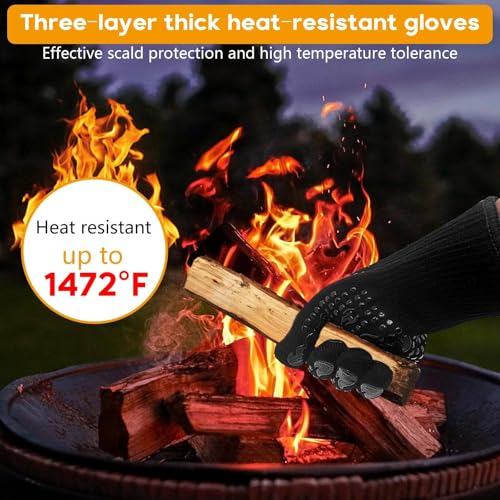 Skythrive Grillhandschuhe Hitzebeständig bis 800°C - Ofenhandschuhe Topfhandschuhe Feuerfeste Handschuhe BBQ Kochhandschuhe Backofenhandschuhe (Schwarz)
