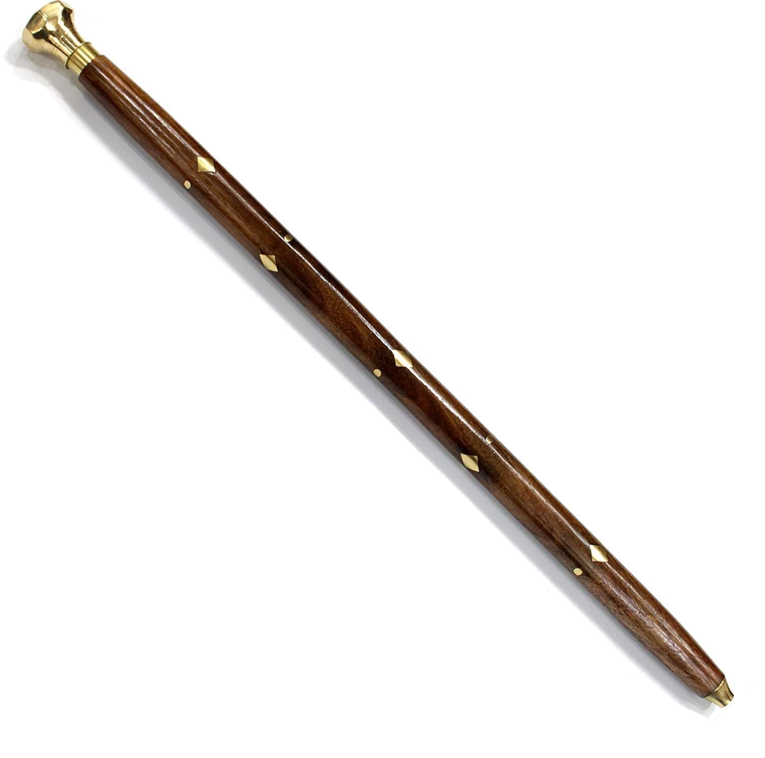 Unique Handicraft Sheesham Wooden Walking Stick with Brass Handle Morning Walk for Men and Women | 24 Inch | Natural-image-40