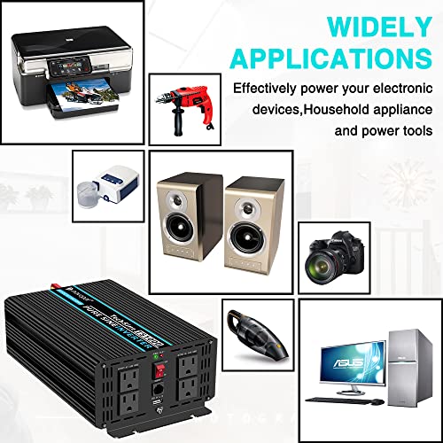 Novopal Pure Sine Wave Power Inverter 1000 Watt 12V Dc To 110V/120V Ac Converter 4 Ac Outlets Car Inverter With One Usb Port 16.4 Feet Remote Control And Two Cooling Fans #TOP1