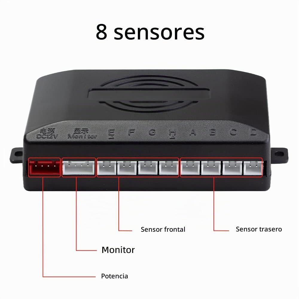 Sensores de Aparcamiento, 8 Sensores Delanteros y Traseros con Avisador Acústico de Distancia en Pantalla LED(8 Sensores, Negro)