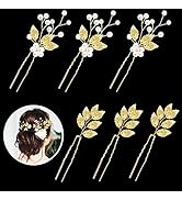 Wedding Bridal Hair Pins 6 Pieces Hair Clips Pearl Flower Leaves U Shape Hairpins Rhinestone Hair...