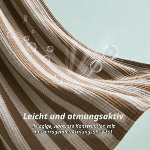 EMME Musselin-Decke Baumwolle Oeko-TEX Erwachsene Gestreiftes Braun 230x270 – Ansicht 3