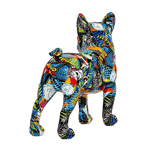 N-D Resin Colorful French Bulldog Statue Decor Figurines For Home Decor, Living Room Bedroom Office Decoration,Stand Artwork Decor Sculpture,Memorial Gift,Size：12.40X5.31X11.02 Inches #TOP4
