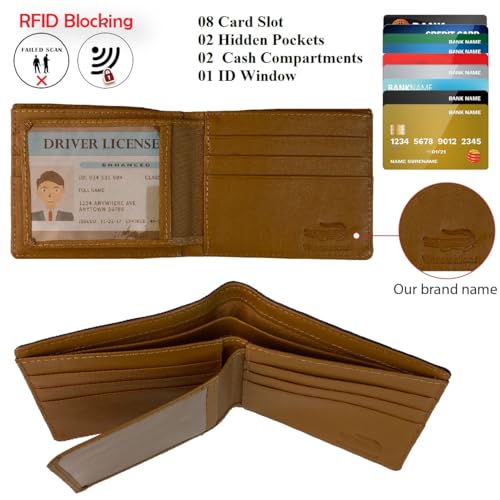 Image of HATA Men Leather Bifold Wallet RFID Blocking Front Pocket Exotic Billfold Handmade Gift For Birthday Wedding Anniversary Father's Day