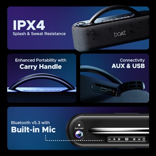 boAt Stone Lumos 60W Bluetooth Speaker w/ 7 LED Projection Modes, Hearables App Support, Dual EQs, Up to 9hrs of Playtime, TWS Feature, Built-in Mic, BT v5.3(Midnight Black) 8 51HkzPVZBQL