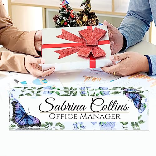 Image of Name Plate for Desk, Desk Name Plate Personalized, Office Decor for Women Men, Acrylic Desktop Accessories, Office Appreciation Gifts for Boss Social Workers Nurse Teacher Employee (Blue Butterfly)