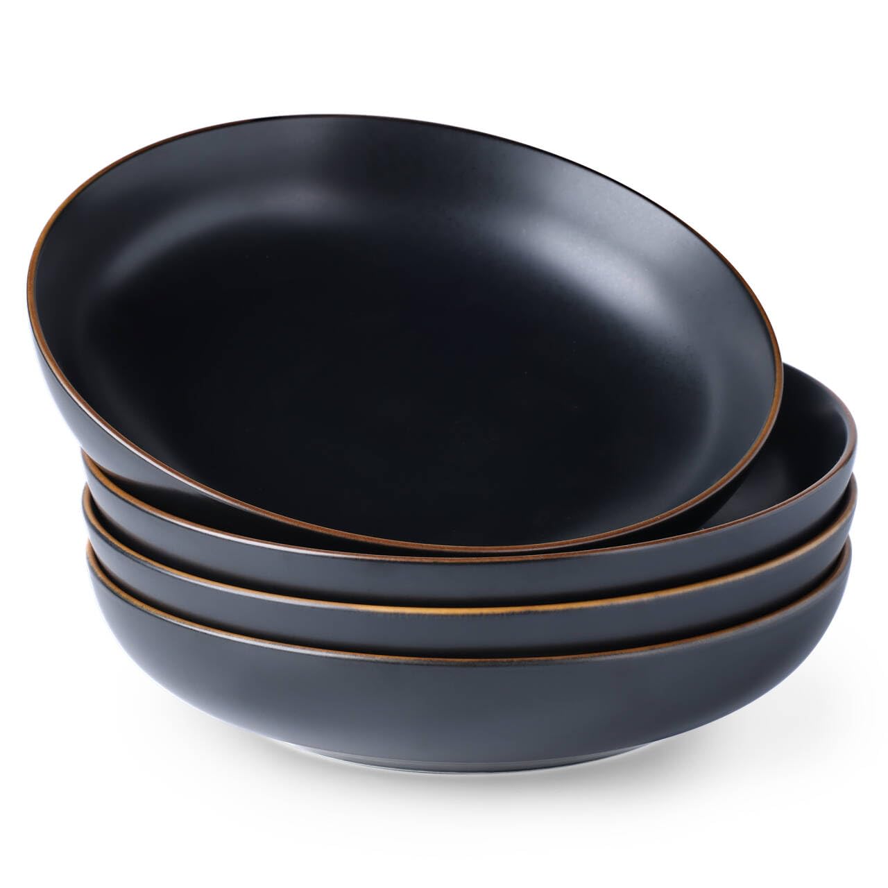 9.0'' Stoneware Pasta Bowls Set of 4, 38oz Ceramic Salad Serving Bowls Set for Kitchen, Wide Bowls for Pasta,Salad,Fruit,Bread, Microwave&Dishewasher&Oven Safe, Matte-Black