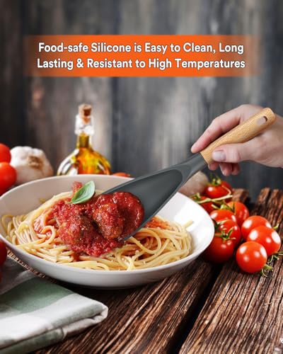 Cooking Spoon for Nonstick Cookwares, Great for Cooking and Serving Sturdy BPA-Free Matte Silicone, Wood Handle Spoon for Mixing, Scoop, and Scrape... - Image 4