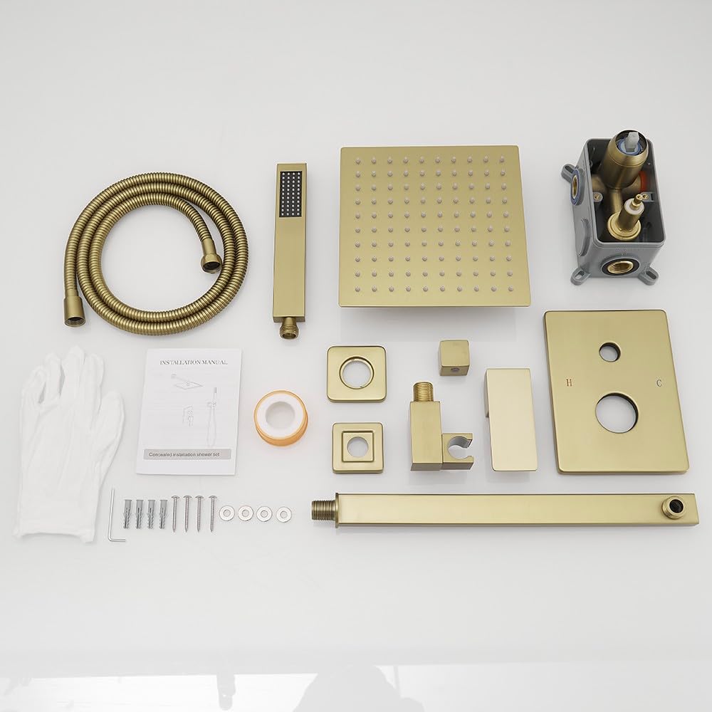 Heable Duschsystem In Gebürstetem Gold – Hochdruck-Regenduschkopf Mit Handbrause & Vollausstattung