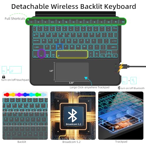 Image of JUQITECH Trackpad Keyboard Case for Samsung Galaxy Tab S6 Lite 10.4 inch 2024 /2022 /2020, Tablet Soft Kickstand Cover Case with Magnetic Wireless Backlit Touchpad Keyboard SM-P620 /P625 /P610 /P613 /P615 /P619