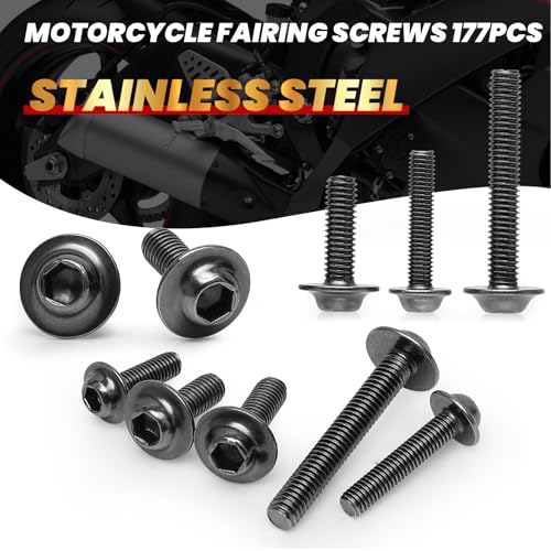 Image of Titanium Motorcycle Fairing Bolt Kit 177Pcs, M5 M6 Stainless Steel | Assorted Well Bolts, Windscreen Screws, Fastener Clips Universal Fit for Kawasaki Suzuki Honda Yamaha BMW Ducati GSXR