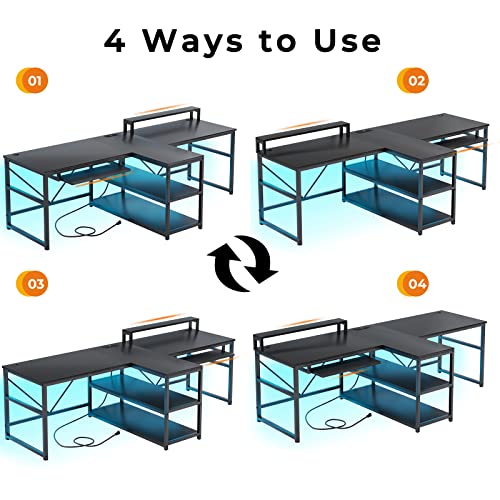 Dual Person Gaming Desk with Storage and LED Lights