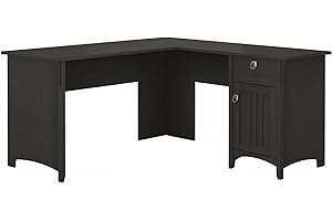 Bush Desks for Home Office: Salinas L-Shaped Desk with Storage in Vintage Black