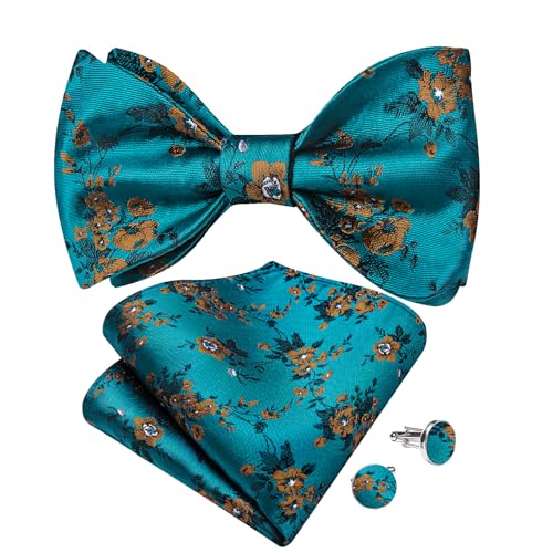 Image of DiBanGu Men Bow Tie Paisley Striped Self-Bow Tie for Men and Silk Woven Bowtie Pocket Square Cufflinks Wedding Party