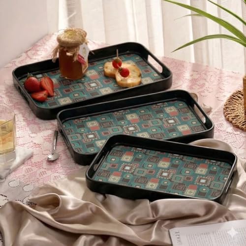 Image of Double Laminated Printed Serving Tray (Black Small, Medium, Large) -Set of 3 Pieces(Melamine, Rectangular)