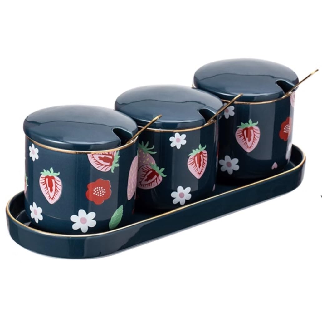 BCJMKDX Fermenter. Ceramic Spice Bottle Seasoning Jar Set Seasoning Box Combination Salt And Sugar Condiment Jar Set(B)