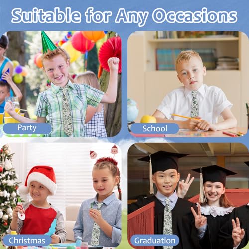 Boys Floral Tie, Solid Cotton Ties for Boys Girls Adjustable Pre-tied Necktie for Kids School Graduation Wedding Party 6