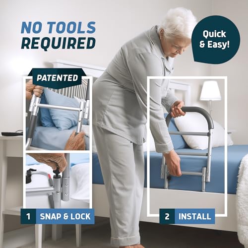 Image of Lunderg Bed Assist Rail for Seniors with Non-Slip Grab Bar - Easy to Install Bed Rails for Elderly Adults Safety & Post-Surgery - Helps Reduce Falls & Support Independence