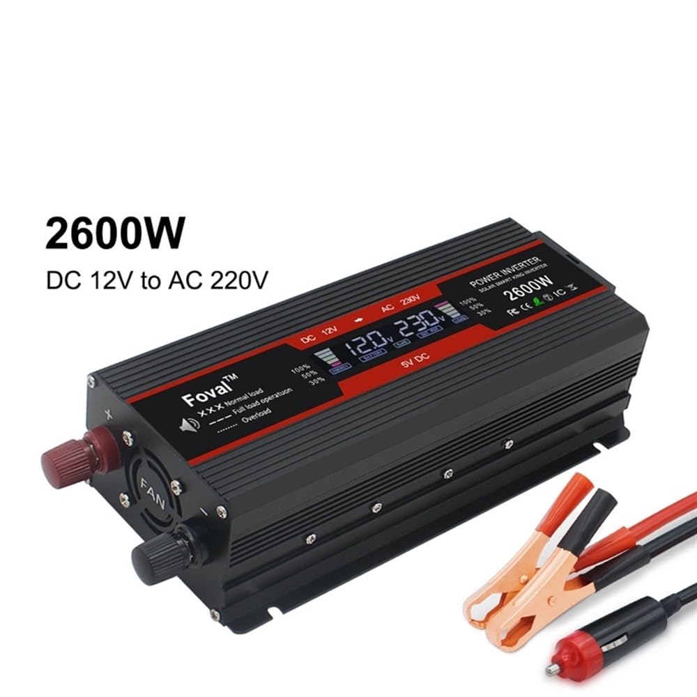 Inversor Inversor de Pantalla 1500W/2000W/2600W DC 12V a convertidor Transformador Voltaje Solar CA 220V(2600w)