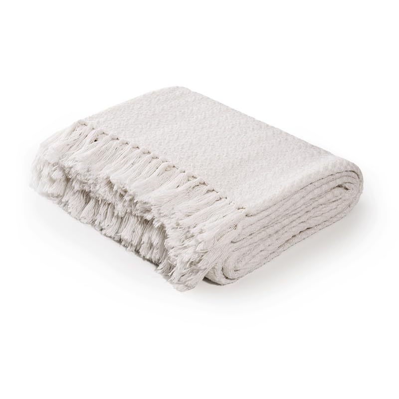 Image of Nestora Knitted I Cotton Throw 50 X 70 Inches Decorative Living Room Couch and Sofa Knitted Blanket with Tassels