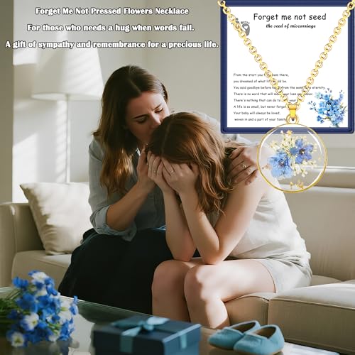 Image of Miscarriage Gifts for Mothers, Forget Me Not Pressed Flowers Necklace, Baby Loss Grief Sympathy Gift for Women, Child Loss Memorial Gifts Jewelry