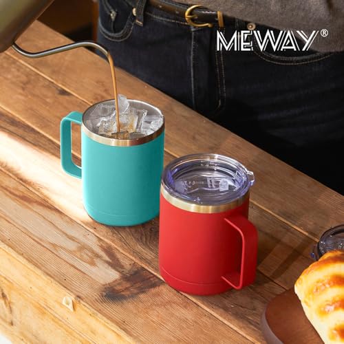 Image of MEWAY 12oz /8 Pack Double Wall Vacuum Insulated Travel Mug With Handle, Stainless Steel Tumbler with Lid, Durable Powder Coated Insulated Coffee Cup for Cold & Hot Drinks (Light Green, 8 pack)