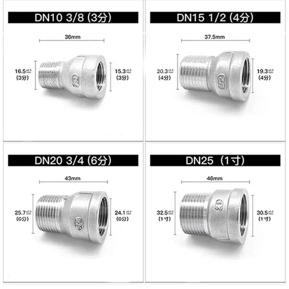 1pc 2" BSPT Female to 2" BSPT Male Round Reducer 304 Stainless Steel Plumbing Pipe Fitting Connector