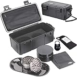 Waterproof Stash Box Combo with Lock – Steel Rolling Tray , 100 mL Airtight UV Smell Proof Jar, Premium Grinder with Magnetic Lid, Charcoal Bag, 2 Odorless Resealable Bags and Accessories Kit Pouch