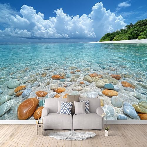 Papier Peint Galets De Mer 150x105 cm Papier Peint Panoramique Effet 3D, Peinture Murale intissé Grande En Plus, pour Moderne Salon Chambre TV Fond