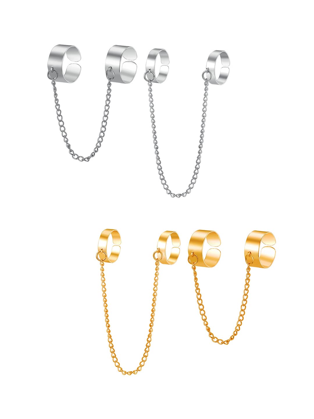 Yellow Chimes Rings for Women and Girls Chain Finger Rings | Adjustable 4 Pieces Silver Gold Punk Chain Finger Rings Four Fingers Open Ring | Birthday Gift For Girls and Women (B0BPSJQWF4) Amazon Price History, Amazon Price Tracker