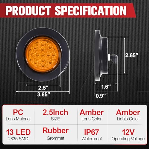 Image of 2.5 Inch 13 LED Side Marker Lights (Red Len Red Color) | Rubber Rings