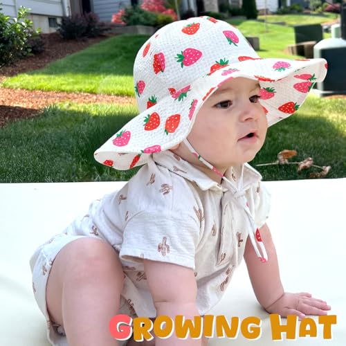 Image of HONGTEYA Baby Sun Hat Toddler Girl Beach Hat Sun Protection Adjustable Outdoor Summer Wide Brim Bucket Hat for Infant Kids