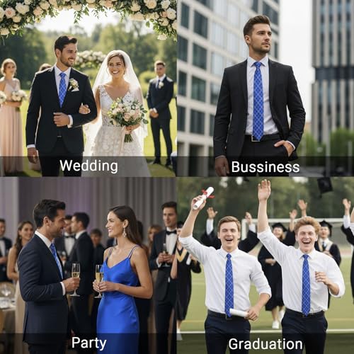 Image of Enlision Ties for Men Plaid Stripe Tie Handkerchief Woven Classic Formal Necktie Pocket Square Clip Set