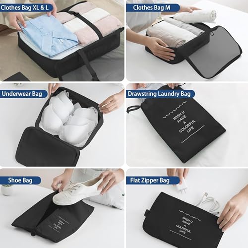 Image of Storite Travel Packing Cubes Set of 7 for Luggage, Lightweight Suitcase Organizer Bags for Clothes, Laundry, Toiletry & Shoes, Durable Polyester Travel Organizers (Black)